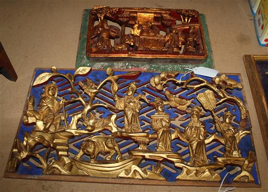 Two Chinese giltwood plaques
